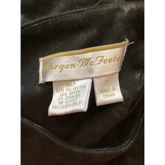 5047 Morgan McFeeters Embossed Black Sheath Dress Mini Cap Sleeves Lined Size 2 - Picture 5 of 5